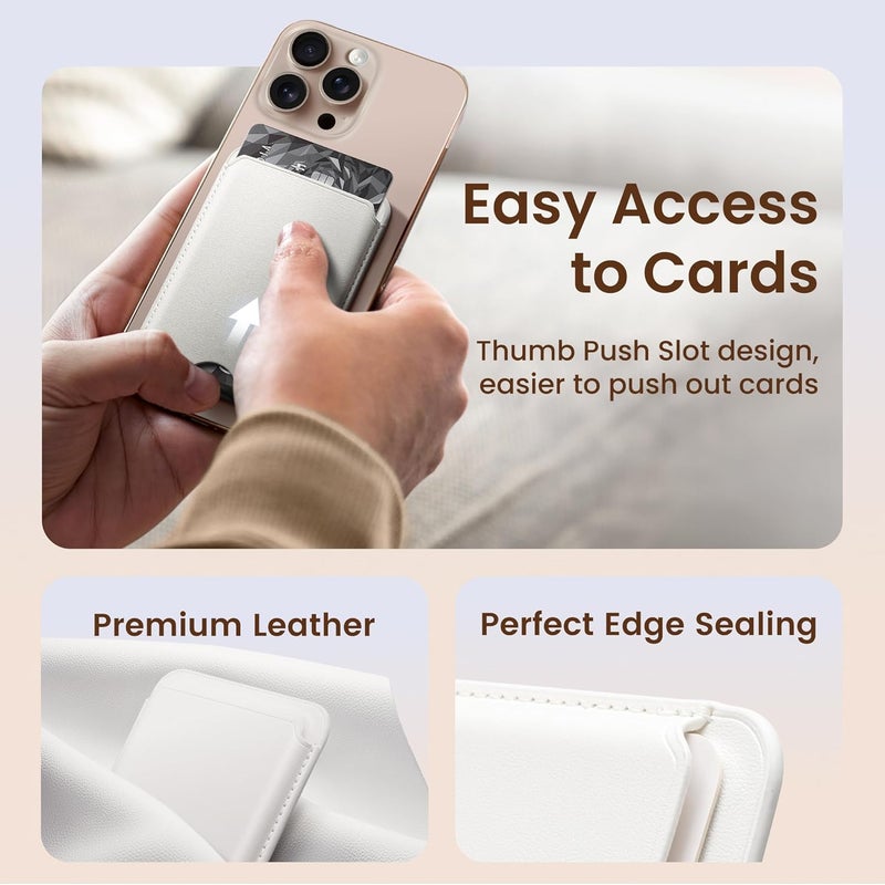 SOUNDBYTE Stronger Magnetic Wallet for iPhone 17/16/15/14/13/12 Series & for MagSafe Cases | N52 Magnet RFID Blocking Leather Magnetic Card Holder with Powerful Magnets | Holds 3 Cards | White - Image 4